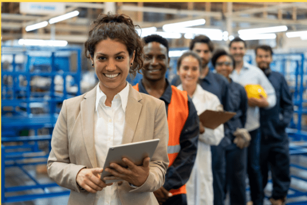 female manager, team of workers